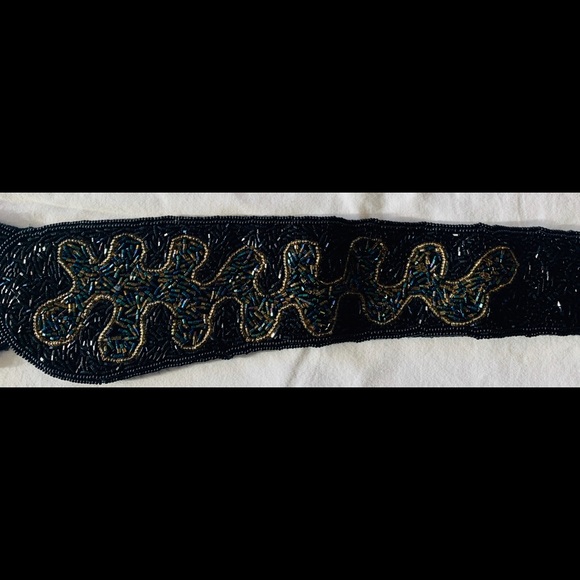 Vintage rare-black-beaded decorative evening belt main image 4